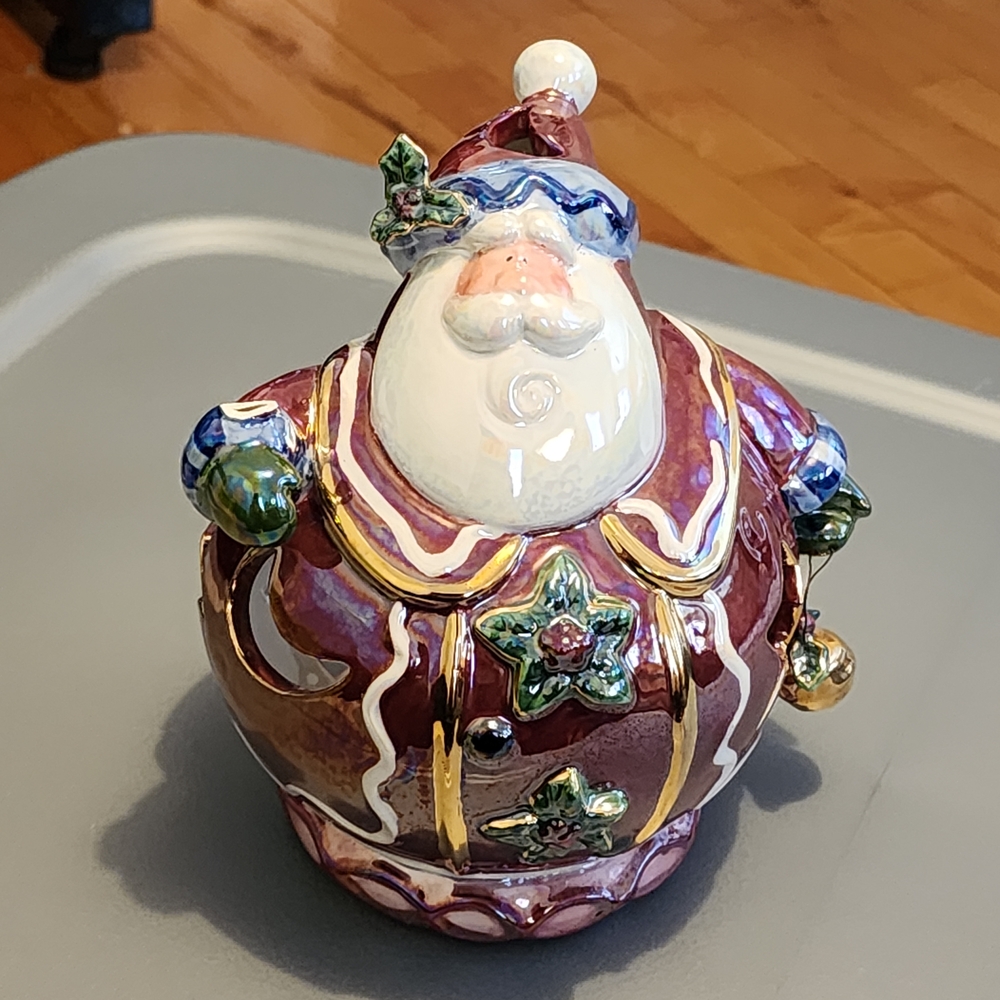 Blue Sky Santa Claus Ceramic Ornament - Red and Green
